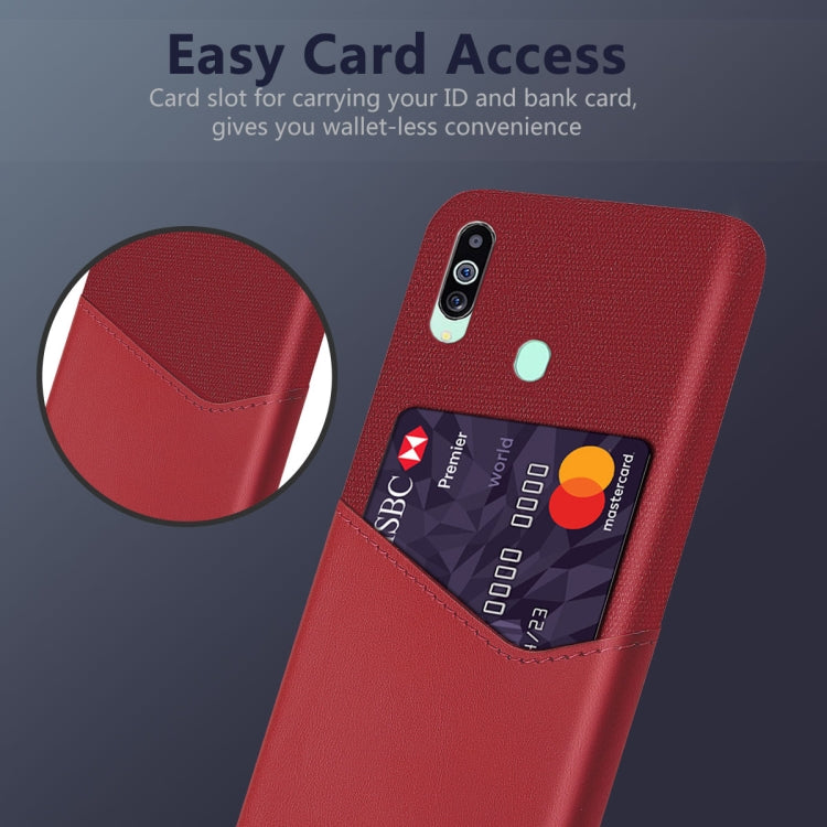 For Samsung Galaxy M40 Cloth Texture PC + PU Leather Back Cover Shockproof Case with Card Slot