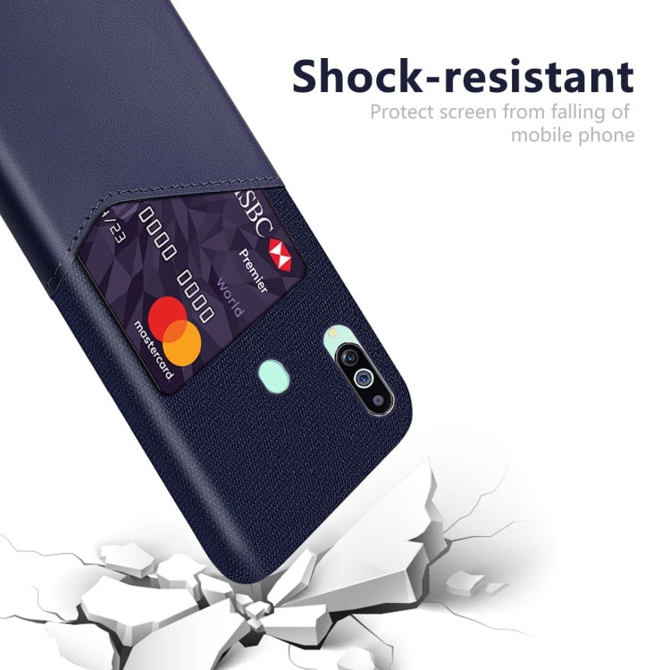 For Samsung Galaxy M40 Cloth Texture PC + PU Leather Back Cover Shockproof Case with Card Slot