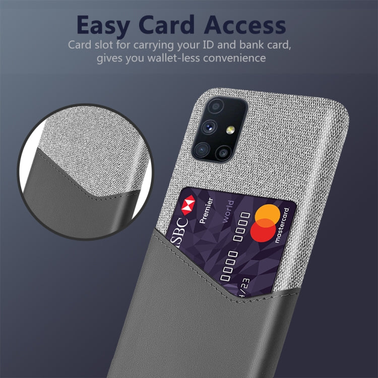 For Samsung Galaxy M51 Cloth Texture PC + PU Leather Back Cover Shockproof Case with Card Slot