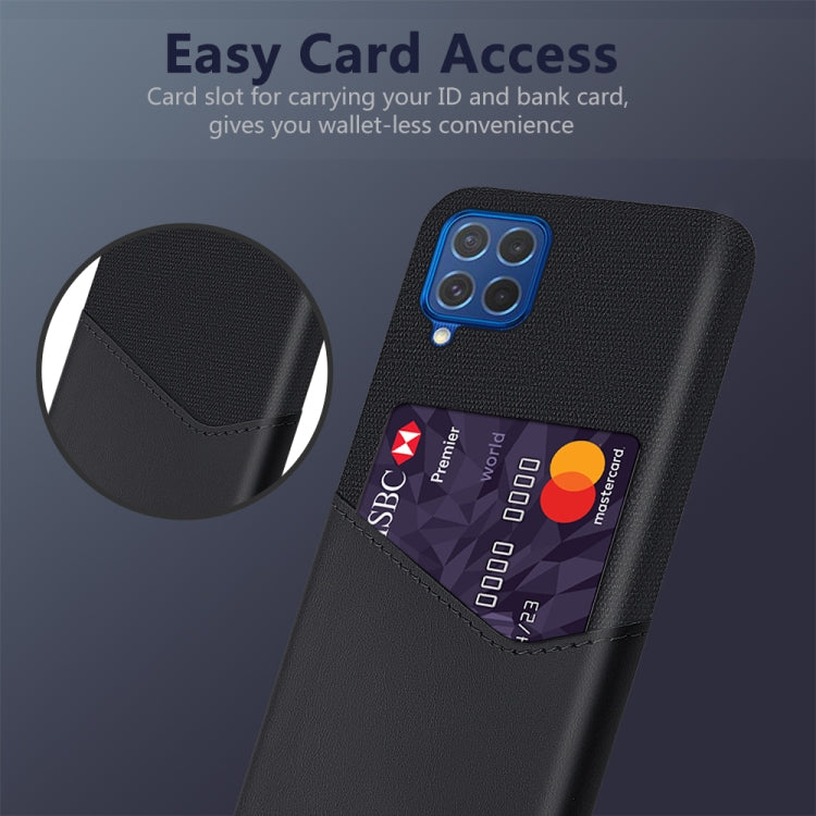 For Samsung Galaxy M62 Cloth Texture PC + PU Leather Back Cover Shockproof Case with Card Slot