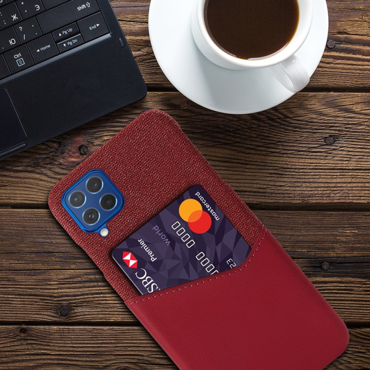 For Samsung Galaxy M62 Cloth Texture PC + PU Leather Back Cover Shockproof Case with Card Slot