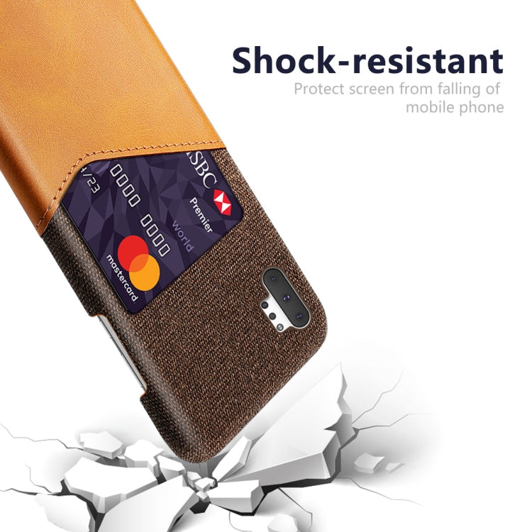 For Samsung Galaxy Note10+ Cloth Texture PC + PU Leather Back Cover Shockproof Case with Card Slot