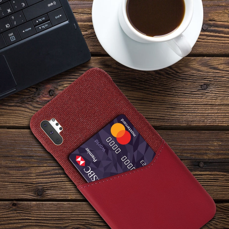 For Samsung Galaxy Note10+ Cloth Texture PC + PU Leather Back Cover Shockproof Case with Card Slot