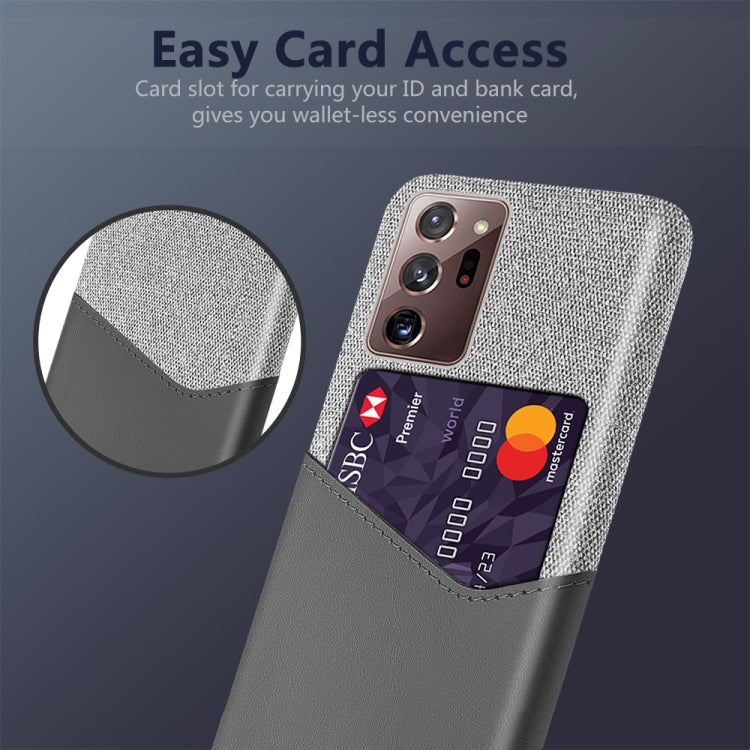 For Samsung Galaxy Note20 Ultra Cloth Texture PC + PU Leather Back Cover Shockproof Case with Card Slot