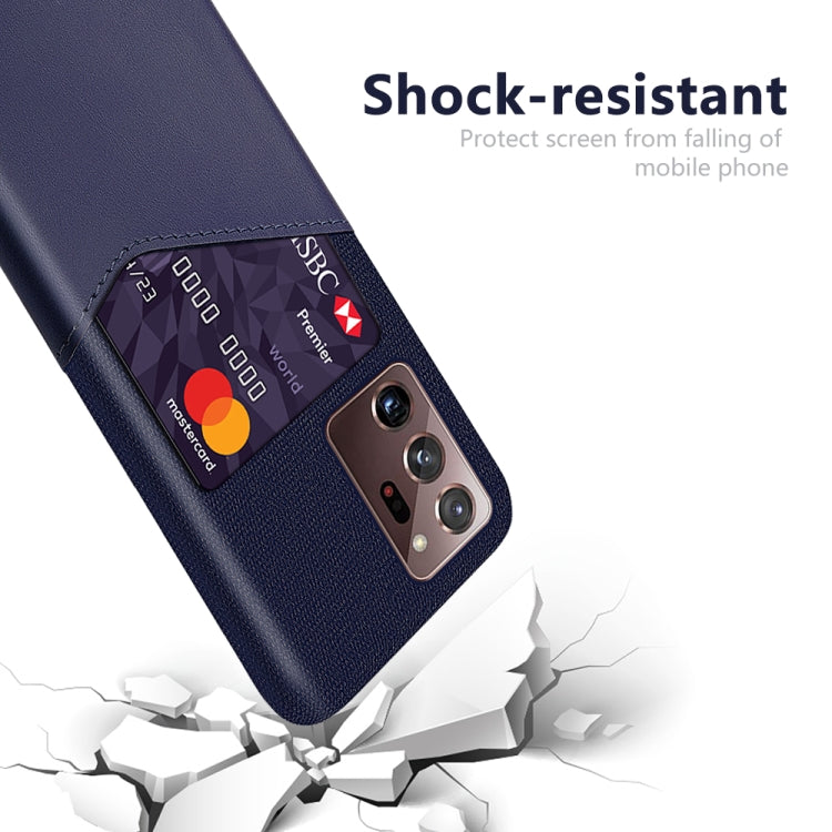 For Samsung Galaxy Note20 Ultra Cloth Texture PC + PU Leather Back Cover Shockproof Case with Card Slot