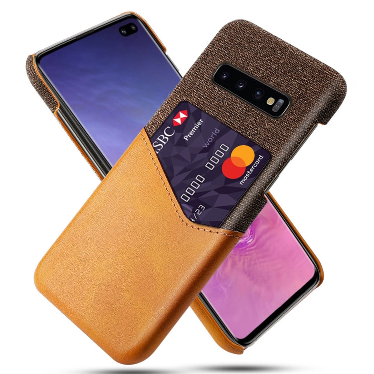 For Samsung Galaxy S10+ Cloth Texture PC + PU Leather Back Cover Shockproof Case with Card Slot