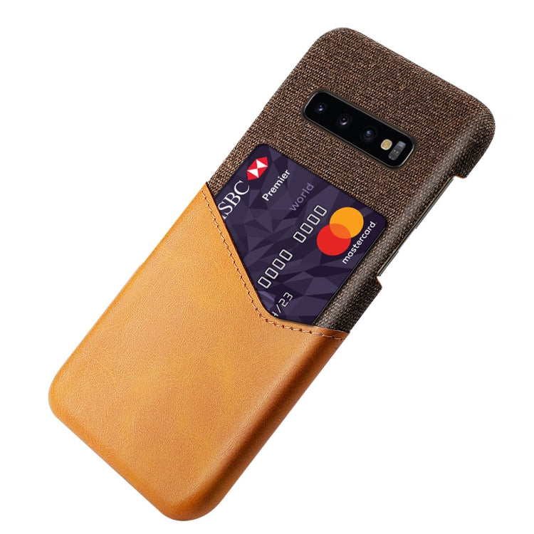 For Samsung Galaxy S10+ Cloth Texture PC + PU Leather Back Cover Shockproof Case with Card Slot