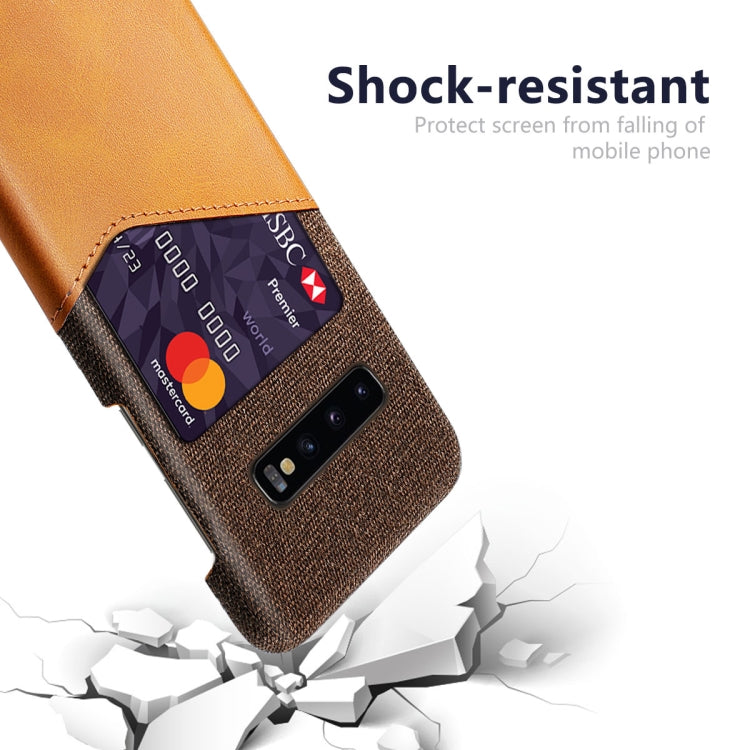 For Samsung Galaxy S10+ Cloth Texture PC + PU Leather Back Cover Shockproof Case with Card Slot
