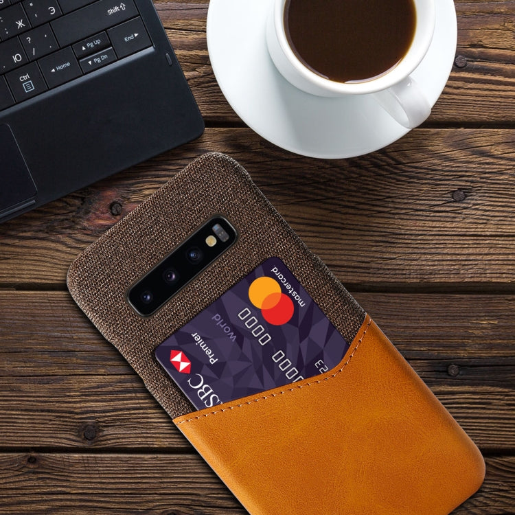For Samsung Galaxy S10+ Cloth Texture PC + PU Leather Back Cover Shockproof Case with Card Slot