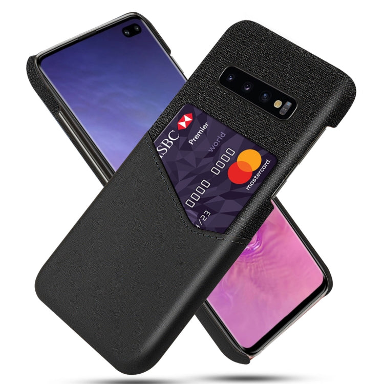 For Samsung Galaxy S10+ Cloth Texture PC + PU Leather Back Cover Shockproof Case with Card Slot