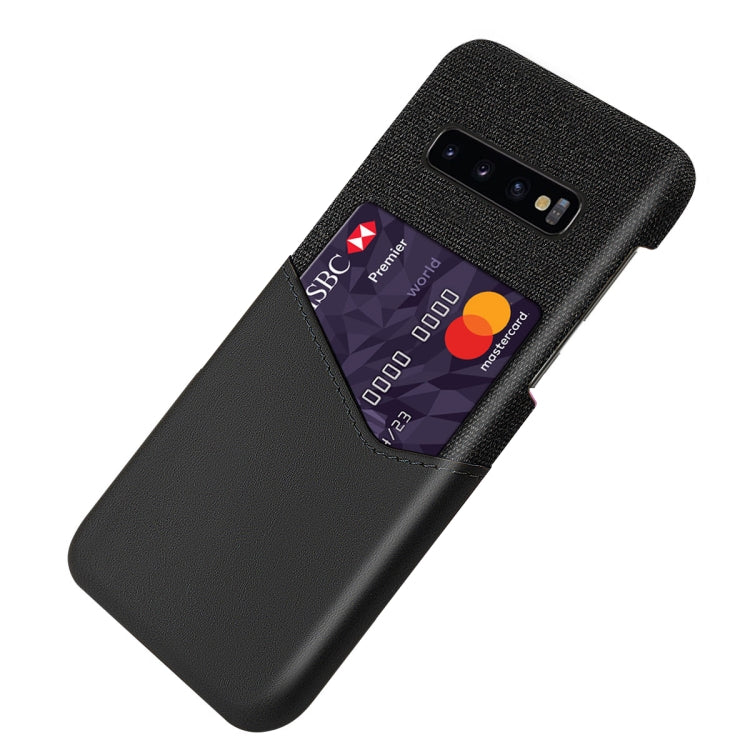 For Samsung Galaxy S10+ Cloth Texture PC + PU Leather Back Cover Shockproof Case with Card Slot