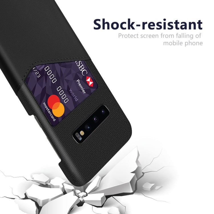 For Samsung Galaxy S10+ Cloth Texture PC + PU Leather Back Cover Shockproof Case with Card Slot