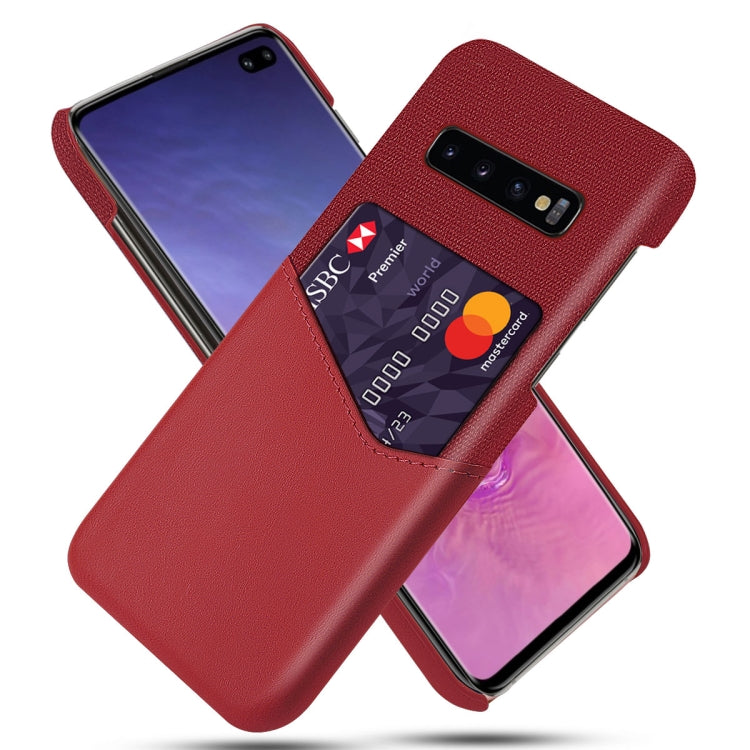 For Samsung Galaxy S10+ Cloth Texture PC + PU Leather Back Cover Shockproof Case with Card Slot