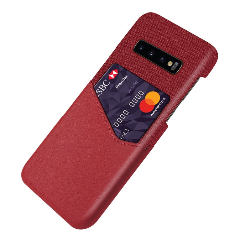 For Samsung Galaxy S10+ Cloth Texture PC + PU Leather Back Cover Shockproof Case with Card Slot