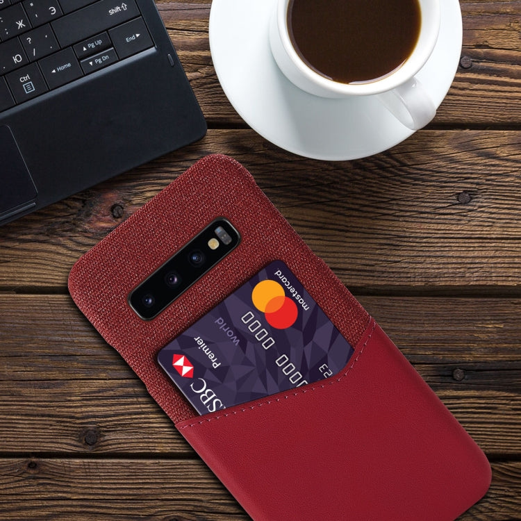 For Samsung Galaxy S10+ Cloth Texture PC + PU Leather Back Cover Shockproof Case with Card Slot