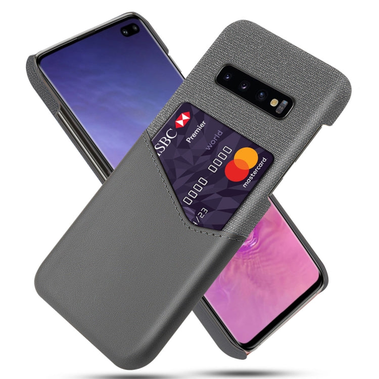 For Samsung Galaxy S10+ Cloth Texture PC + PU Leather Back Cover Shockproof Case with Card Slot