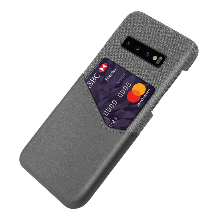 For Samsung Galaxy S10+ Cloth Texture PC + PU Leather Back Cover Shockproof Case with Card Slot