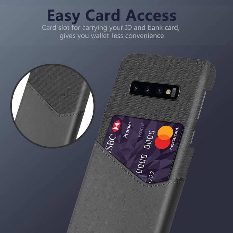 For Samsung Galaxy S10+ Cloth Texture PC + PU Leather Back Cover Shockproof Case with Card Slot
