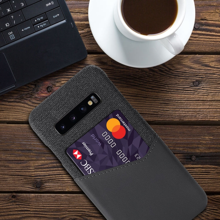 For Samsung Galaxy S10+ Cloth Texture PC + PU Leather Back Cover Shockproof Case with Card Slot