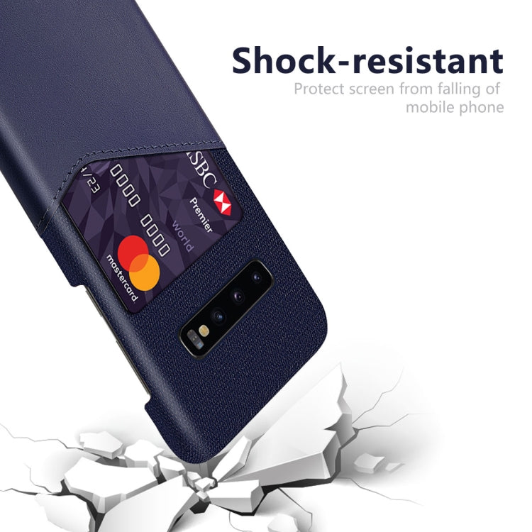 For Samsung Galaxy S10+ Cloth Texture PC + PU Leather Back Cover Shockproof Case with Card Slot