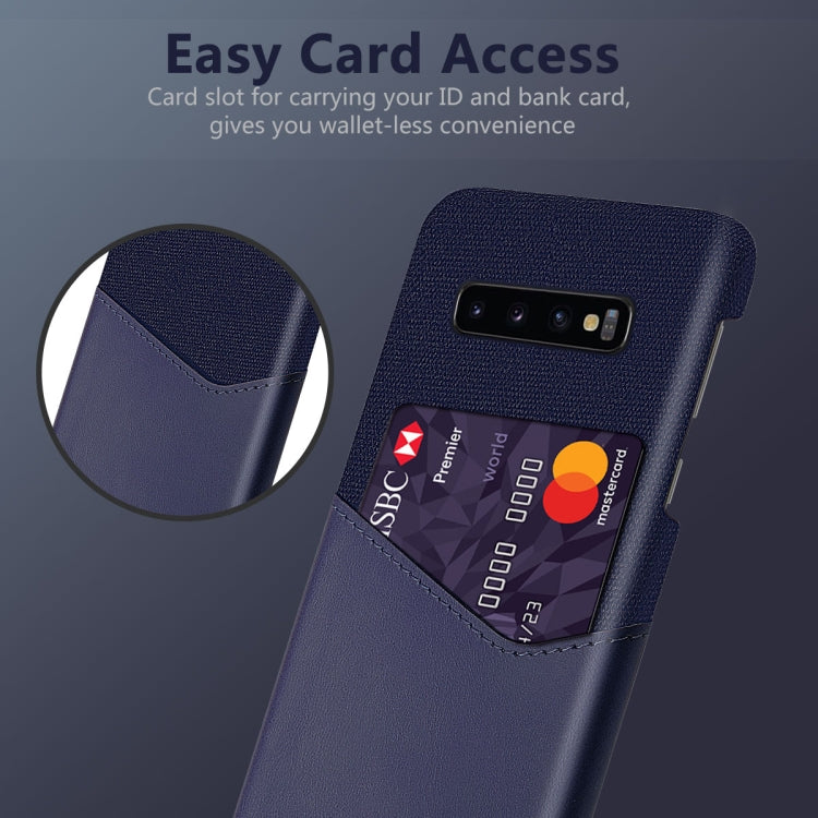 For Samsung Galaxy S10+ Cloth Texture PC + PU Leather Back Cover Shockproof Case with Card Slot