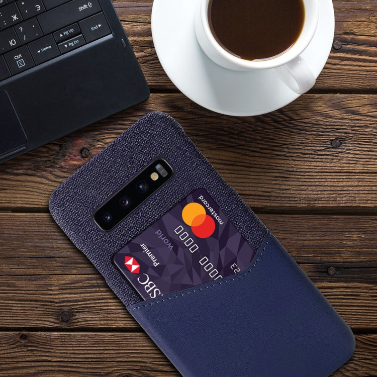 For Samsung Galaxy S10+ Cloth Texture PC + PU Leather Back Cover Shockproof Case with Card Slot