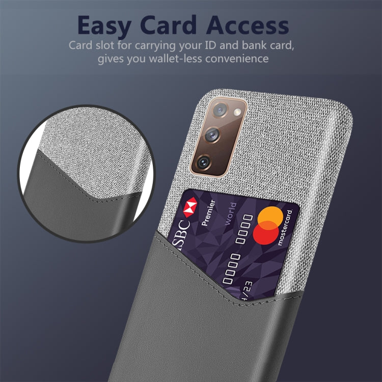For Samsung Galaxy S20 FE 5G Cloth Texture PC + PU Leather Back Cover Shockproof Case with Card Slot