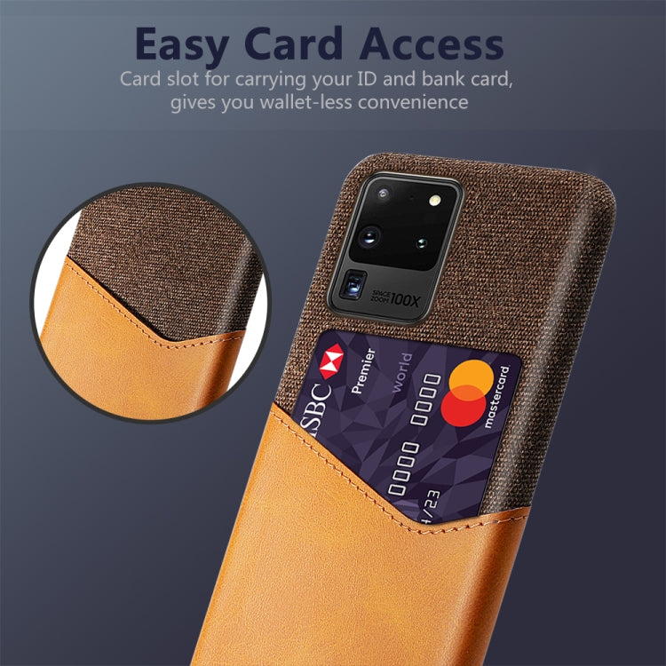 For Samsung Galaxy S20 Ultra Cloth Texture PC + PU Leather Back Cover Shockproof Case with Card Slot