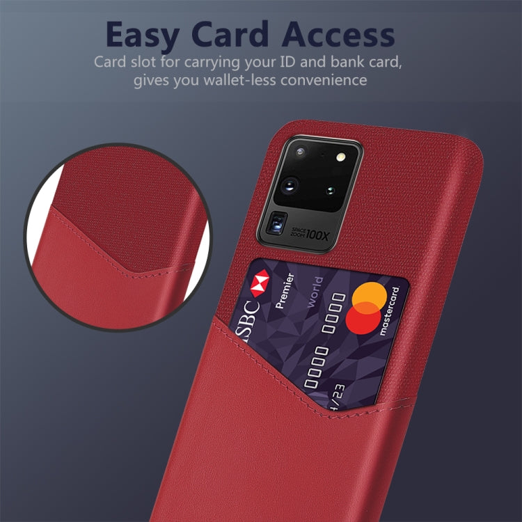 For Samsung Galaxy S20 Ultra Cloth Texture PC + PU Leather Back Cover Shockproof Case with Card Slot