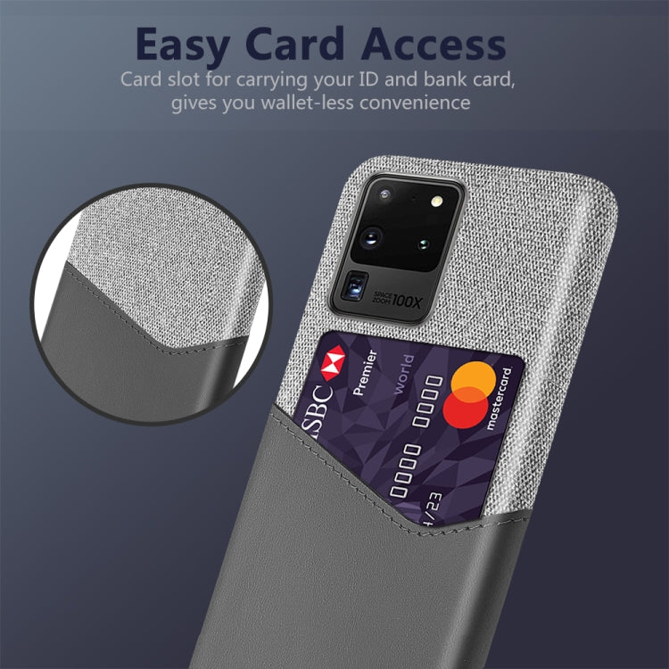 For Samsung Galaxy S20 Ultra Cloth Texture PC + PU Leather Back Cover Shockproof Case with Card Slot