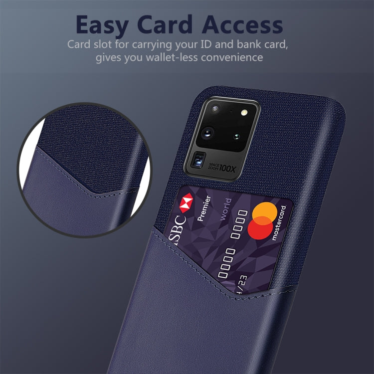 For Samsung Galaxy S20 Ultra Cloth Texture PC + PU Leather Back Cover Shockproof Case with Card Slot