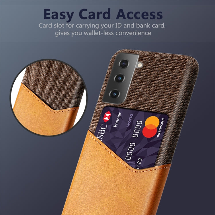 For Samsung Galaxy S21+ 5G Cloth Texture PC + PU Leather Back Cover Shockproof Case with Card Slot