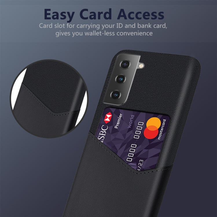 For Samsung Galaxy S21+ 5G Cloth Texture PC + PU Leather Back Cover Shockproof Case with Card Slot
