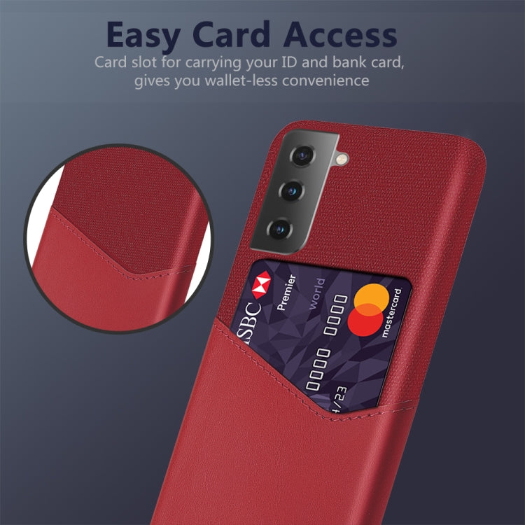 For Samsung Galaxy S21+ 5G Cloth Texture PC + PU Leather Back Cover Shockproof Case with Card Slot