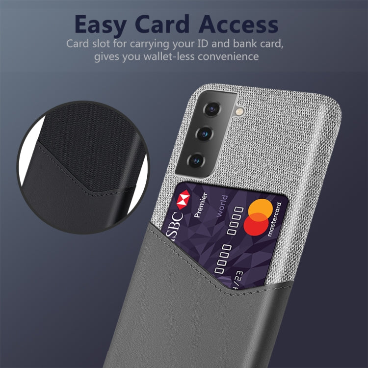 For Samsung Galaxy S21+ 5G Cloth Texture PC + PU Leather Back Cover Shockproof Case with Card Slot