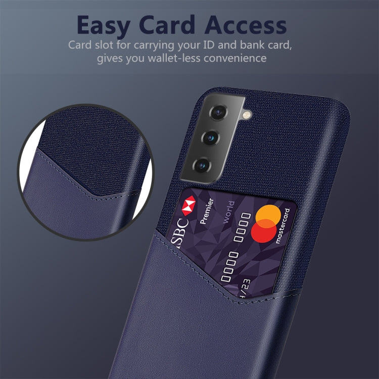 For Samsung Galaxy S21+ 5G Cloth Texture PC + PU Leather Back Cover Shockproof Case with Card Slot