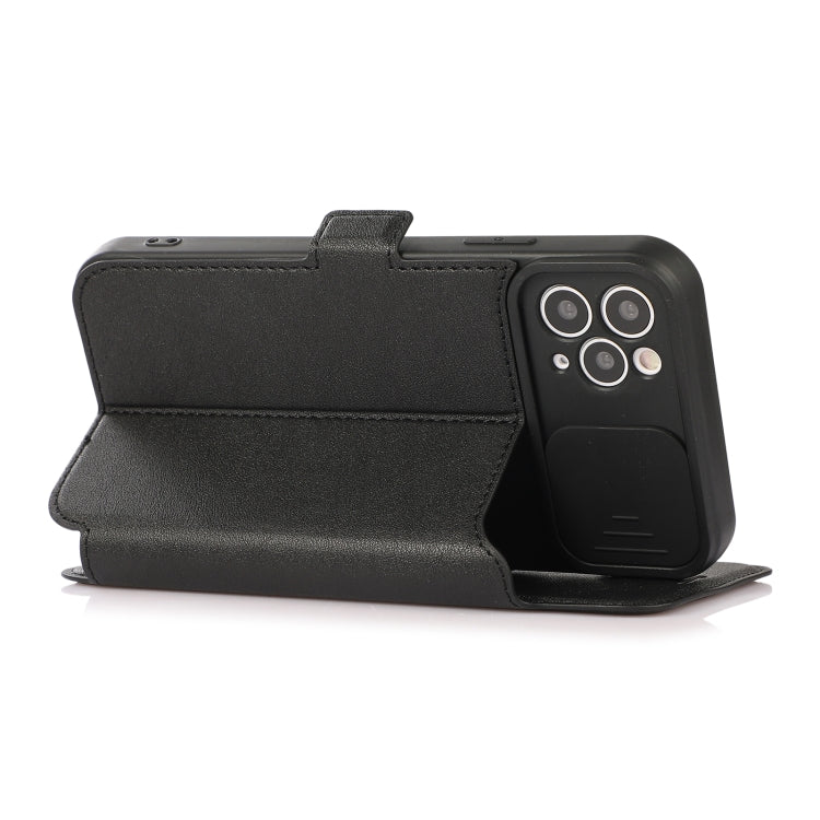For iPhone 11 Pro Max Push Window Double Buckle PU + Silicone Horizontal Flip Leather Case with Holder & Card Slot