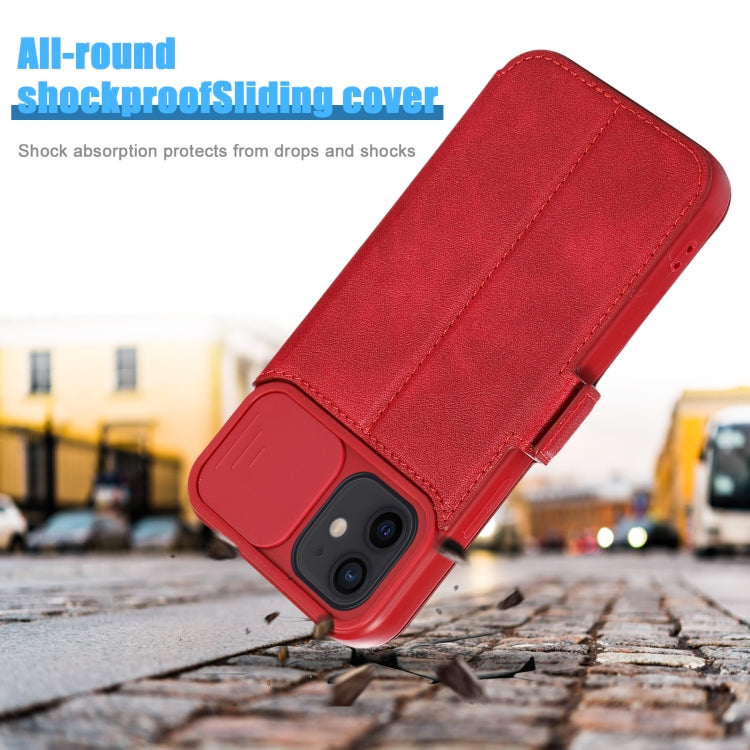 For iPhone 12 Push Window Double Buckle PU + Silicone Horizontal Flip Leather Case with Holder & Card Slot