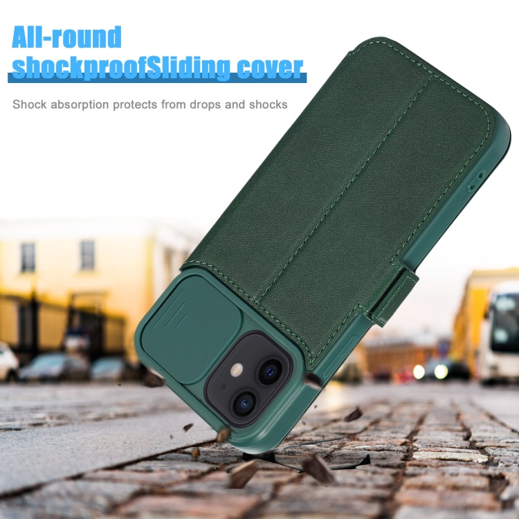 For iPhone 12 Push Window Double Buckle PU + Silicone Horizontal Flip Leather Case with Holder & Card Slot