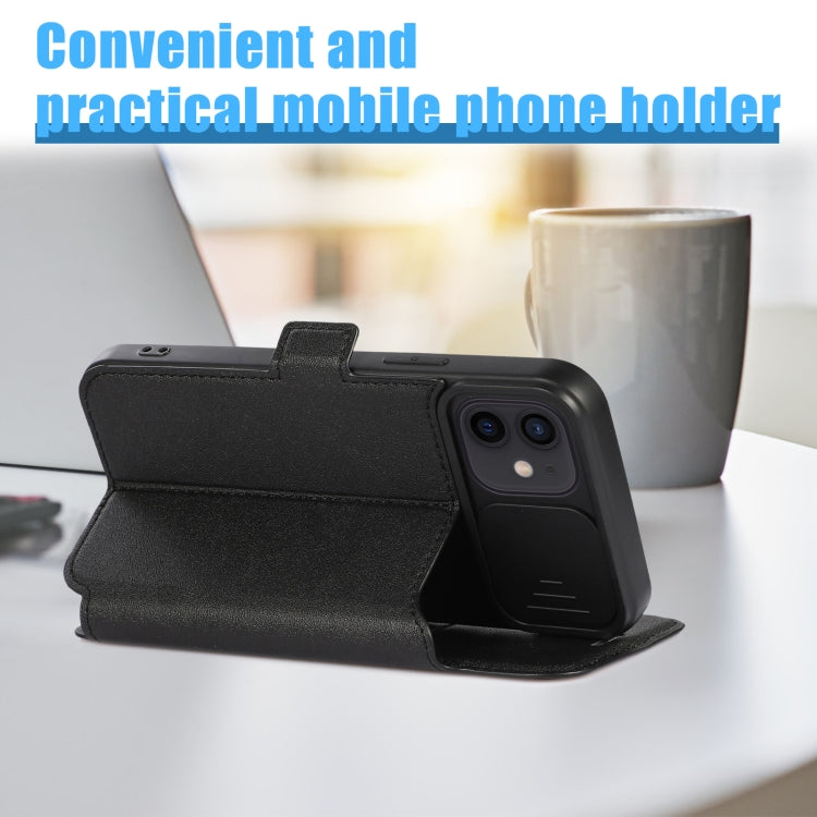 For iPhone 12 Push Window Double Buckle PU + Silicone Horizontal Flip Leather Case with Holder & Card Slot