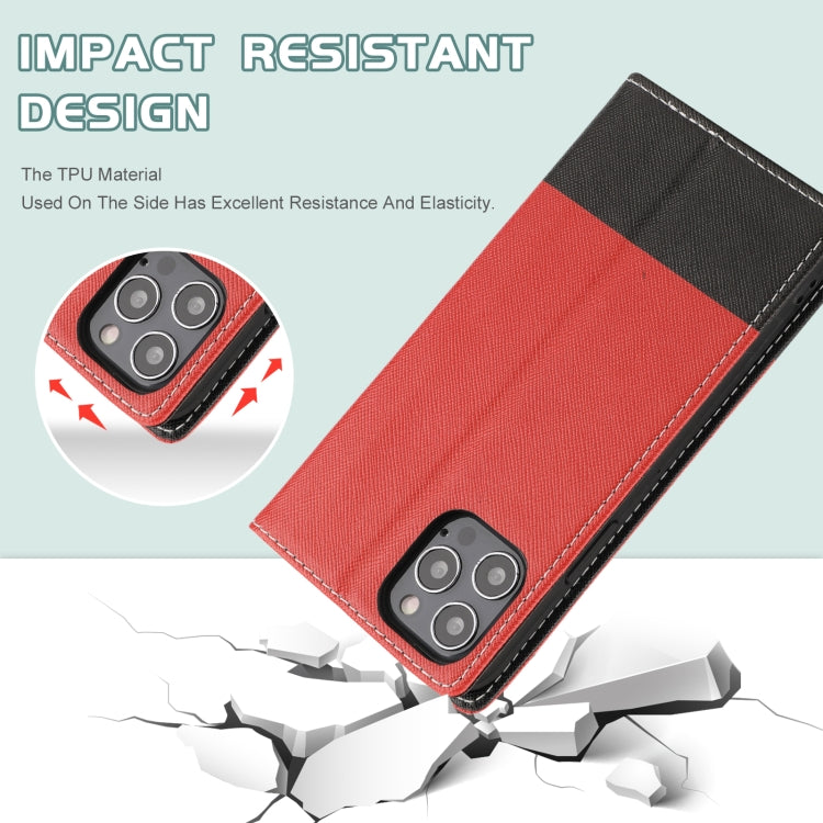 For iPhone 13 Pro Max Cross Texture Color Matching Strong Magnetic Horizontal Flip Leather Case with Card Slots & Holder & Wallet