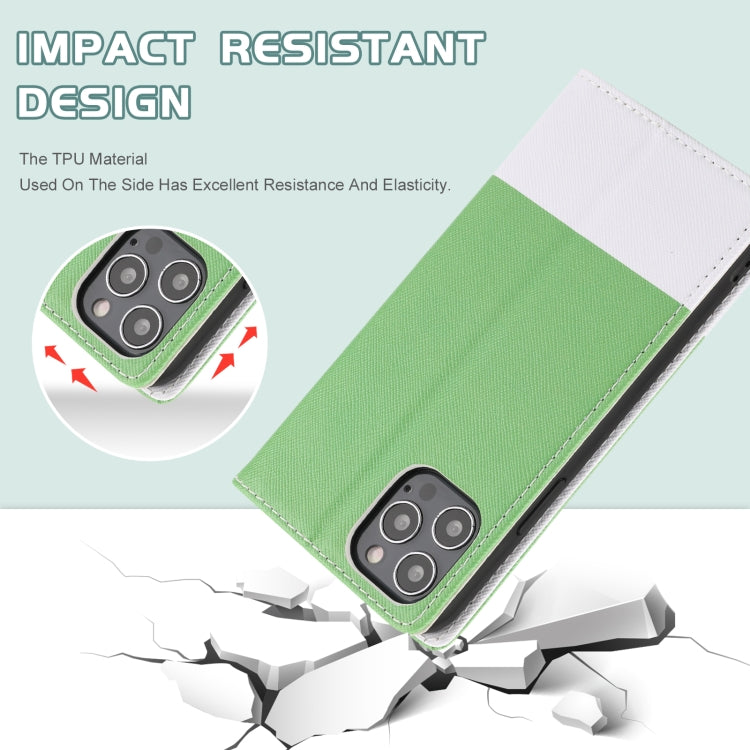 For iPhone 13 Pro Max Cross Texture Color Matching Strong Magnetic Horizontal Flip Leather Case with Card Slots & Holder & Wallet