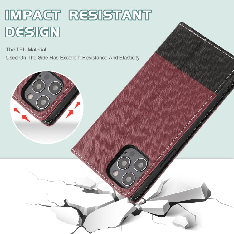 For iPhone 13 Pro Max Cross Texture Color Matching Strong Magnetic Horizontal Flip Leather Case with Card Slots & Holder & Wallet