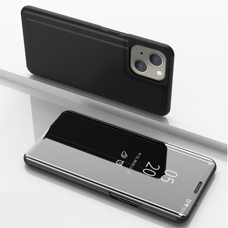 For iPhone 13 Plated Mirror Horizontal Flip Leather Case with Holder
