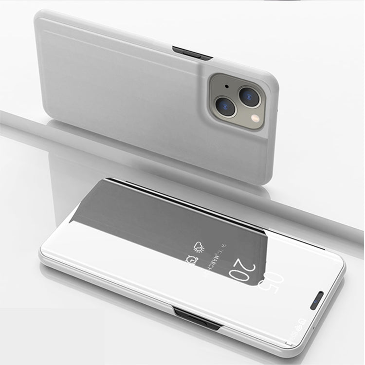 For iPhone 13 Plated Mirror Horizontal Flip Leather Case with Holder