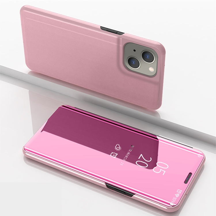 For iPhone 13 Plated Mirror Horizontal Flip Leather Case with Holder