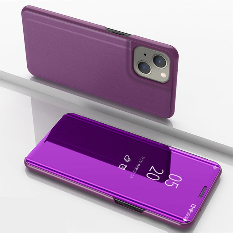 For iPhone 13 Plated Mirror Horizontal Flip Leather Case with Holder