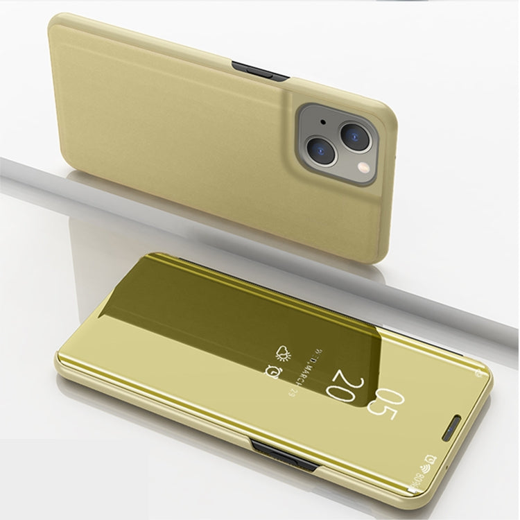For iPhone 13 Plated Mirror Horizontal Flip Leather Case with Holder