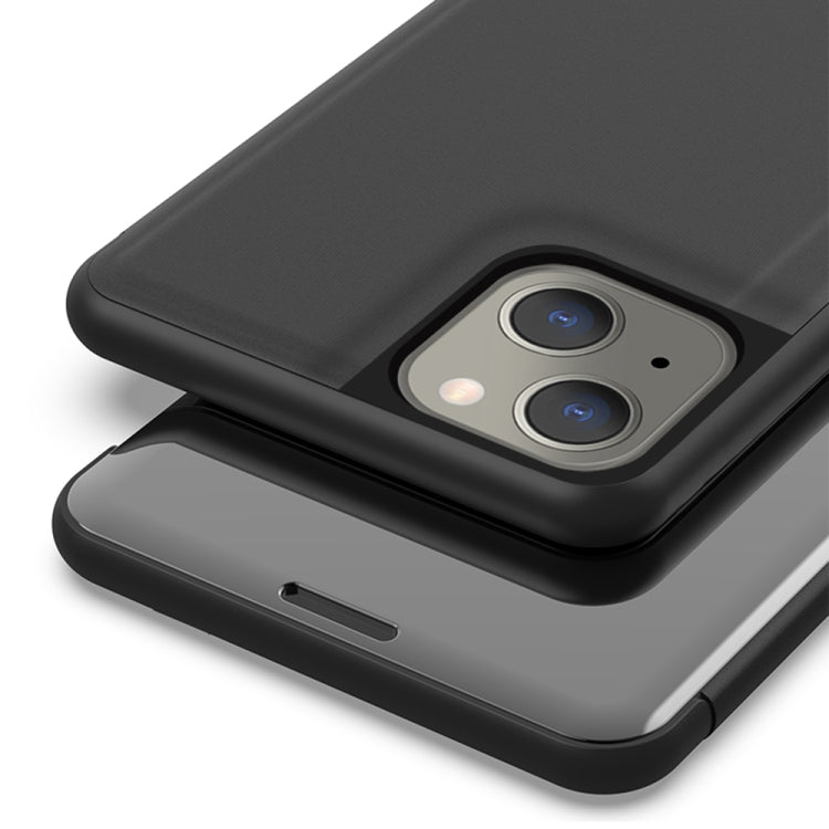 For iPhone 13 Plated Mirror Horizontal Flip Leather Case with Holder