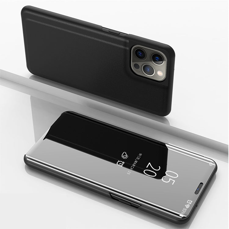 For iPhone 13 Pro Plated Mirror Horizontal Flip Leather Case with Holder